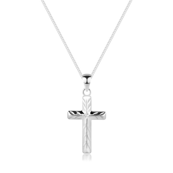 Glänzende Halskette - Kreuz mit schrägen Spuren, Silber 925