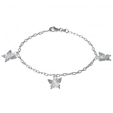 Silbernes Armband - gravierte Schmetterlinge auf einer Kette, Silber 925