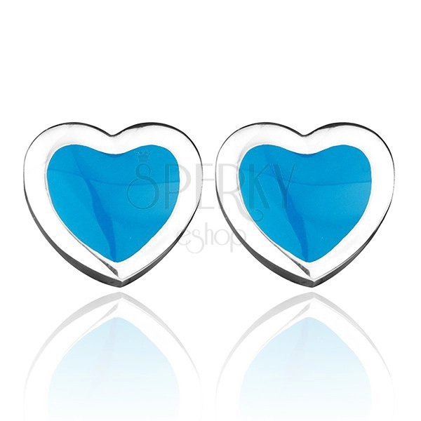 Edelstahlohrringe Herzen mit blauer Glasur