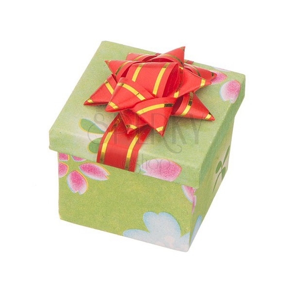 Geschenkverpackung - Quadrat mit buntem Motiv und Schleife
