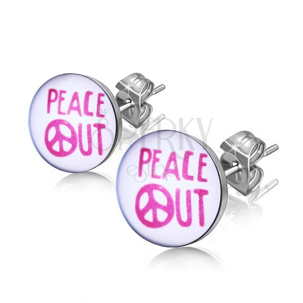 Stahlohrschmuck - Aufschrift "PEACE OUT" im Kreis