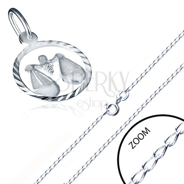 Halskette mit Sternzeichen, Kette und "Waage" Sternzeichen, aus Silber 925