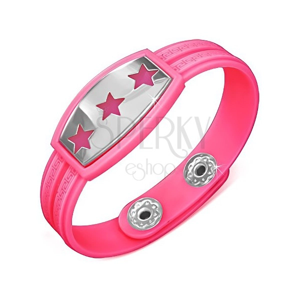 Gummi Armband in Neon Pink - griechischer Schlüssel, Sterne