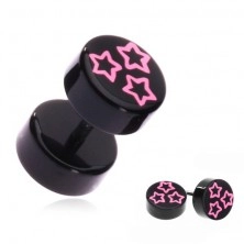 Fake Ohr Piercing aus Acryl - rosa Sterne auf schwarzem Aufsatz
