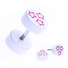 Falscher Ohr Plug Acryl - pink Sterne auf weißen Scheiben