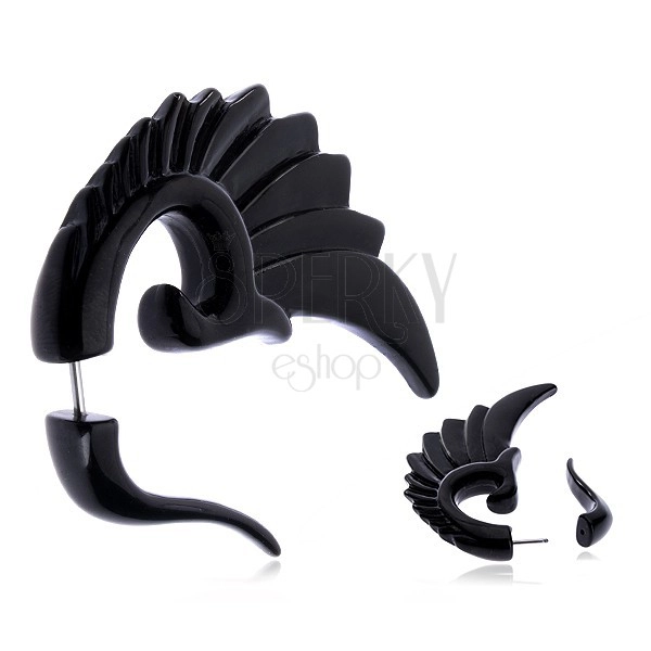 Acryl Fake Ohr Expander - glänzende schwarzer Flügel