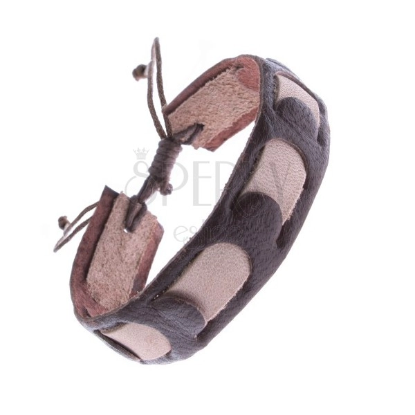Armband aus Leder - Riemchen durchflochten mit hellbraunem Streifen