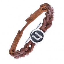 Armband aus Leder karamellbraun geflochten, mit Rune "Uruz"