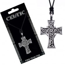 Halskette mit Band schwarz - keltisches Kreuz