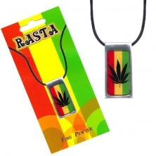 Rasta Halskette mit rechteckiger Platte, Cannabis Blatt