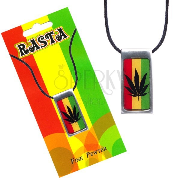 Rasta Halskette mit rechteckiger Platte, Cannabis Blatt