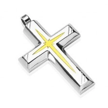 Stahl Anhänger - silbergoldenes Kreuz mit Gravur