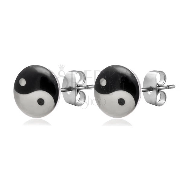 Runde Ohrringe aus Edelstahl - Yin und Yang