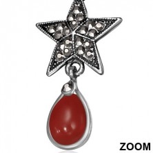 Ohrhänger aus Metall - fünfzackiger Stern mit Zirkonia, roter Stein