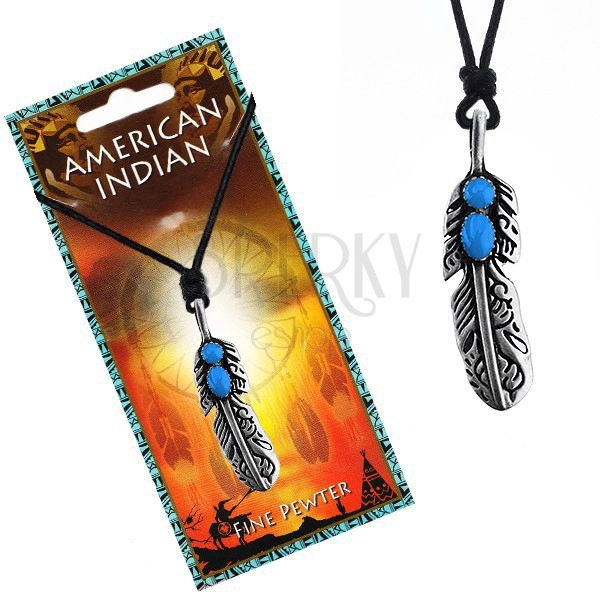 Halsband - Indianerfeder und blaue Steinchen