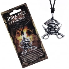 Schwarzes Halsband - Metallanhänger vom Piratentotenkopf mit dem Hut und Schwert