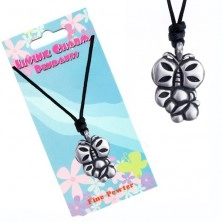 Halskette mit Textilband - Metallanhänger zwei Schmetterlinge
