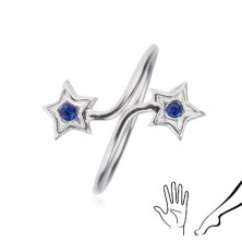 Ring aus Stahl 925 - zwei Sterne, blaue Zirkonia