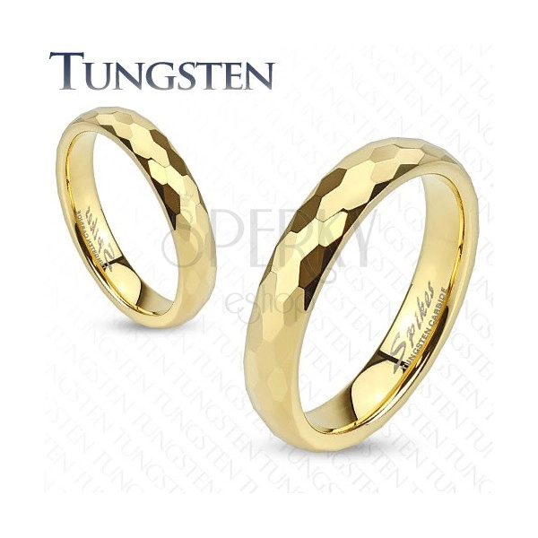 Tungsteinring - goldener Ehering mit geschliffenen Sechskanten