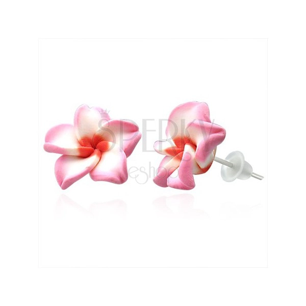Ohrstecker - FIMO - rosa-weiße Blume
