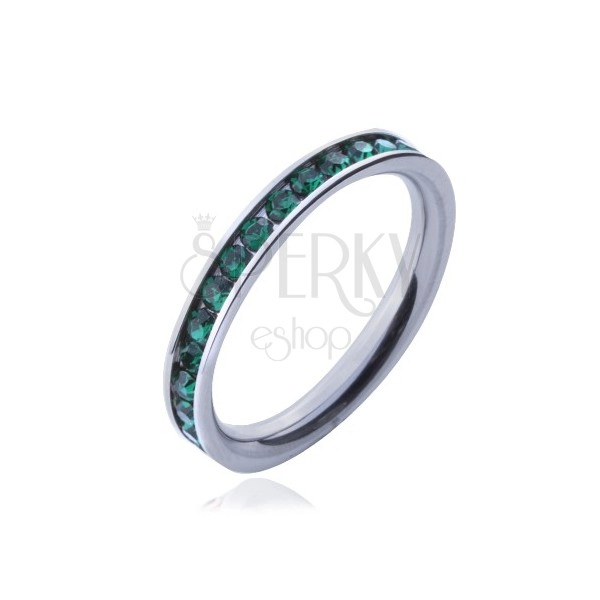 Ring aus Edelstahl - grüne rundliche Zirkonia-Steine