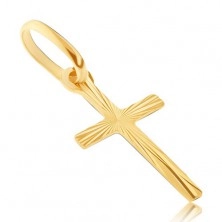 Goldener Anhänger - enges Kreuz mit dünnen glänzenden Streifen