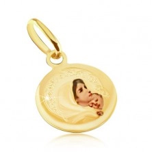 Goldanhänger - rundes Medaillon, Jungfrau Maria, durchsichtige Glasur