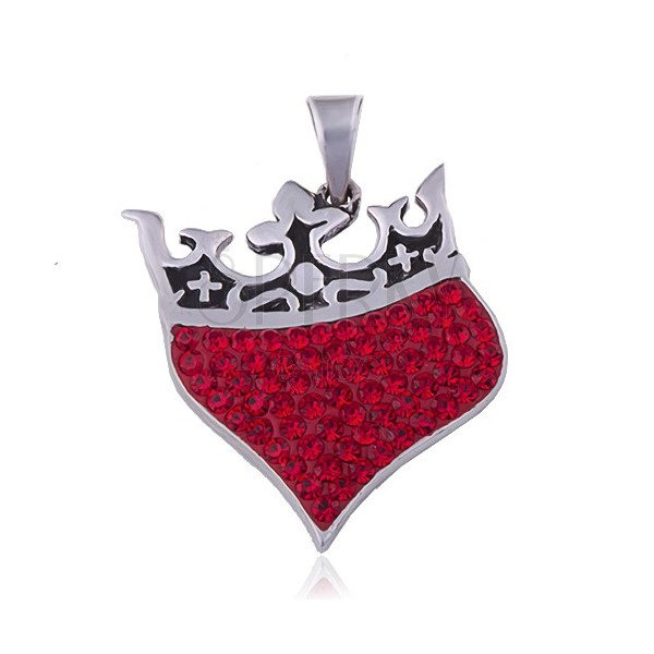 925 Silberanhänger, Herz mit Königskrone, rote Zirkonia