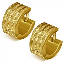 Ohrringe aus Edelstal - goldene versandete Kreise, glänzende Riefen