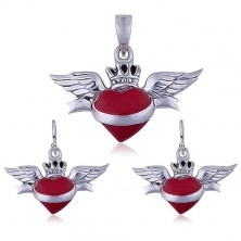 Set aus Silber 925 - rotes Herz mit Flügeln und Schärpe