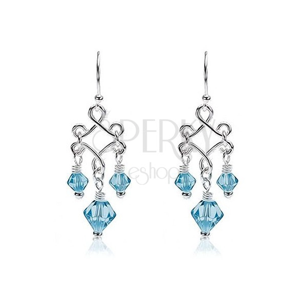 Ohrhänger mit blauen Korallen aus Glas, Silber 925