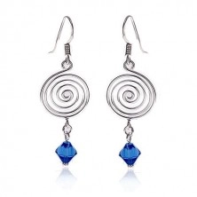 Ohrringe - Spirale, blaue Glaskoralle, Silber 925