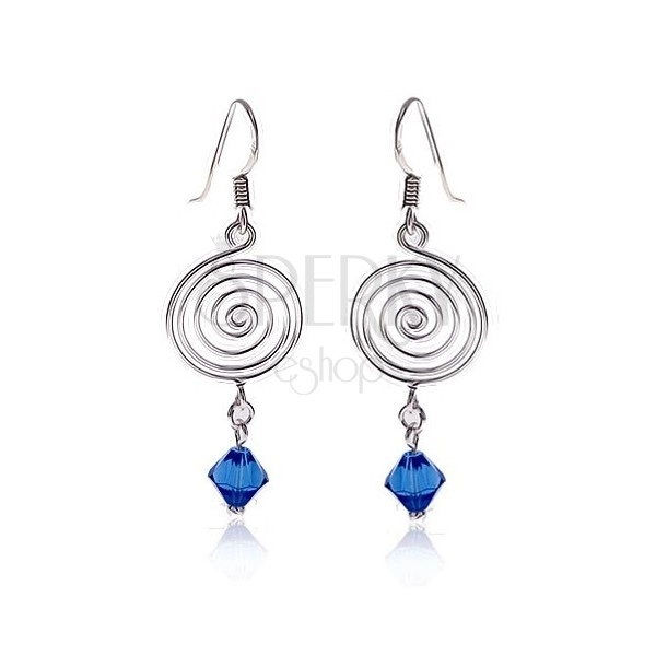 Ohrringe - Spirale, blaue Glaskoralle, Silber 925