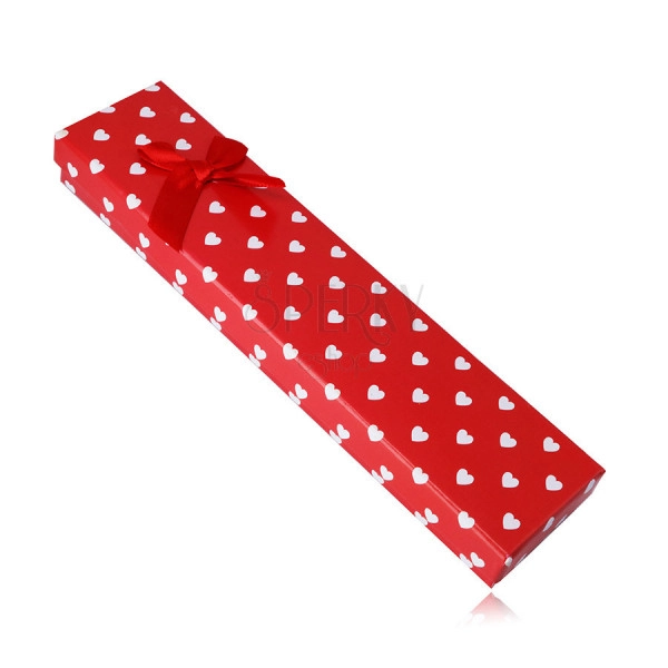 Rote Geschenkschachtel für eine Kette oder ein Armband – weiße Herzen, rote Schmuckschleife