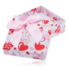Geschenkschachtel für Ohrringe - rosa, rote und weiße Herzen, Schleife