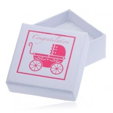 Weiße Geschenkschachtel mit pinkem Kinderwagen