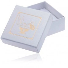 Perlenweiße Schachtel für Ohrringe, goldener Kelch und Täubin