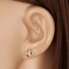 Goldene Ohrringe - Knoten aus drei Stücken, Spiegeloptik