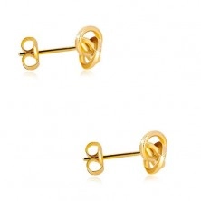 Goldene Ohrringe - Knoten aus drei Stücken, Spiegeloptik