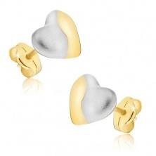 Goldene Ohrringe - symmetrische Herzen in zwei Farben, Ohrstecker
