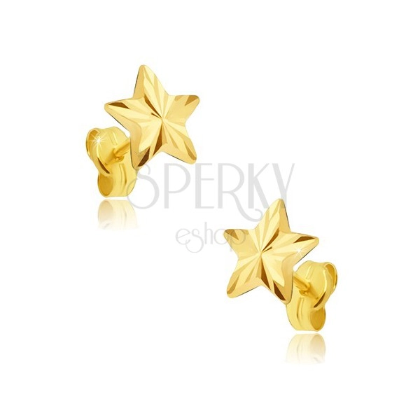 Ohrstecker aus 14K Gold - fünfzackiger glanzvoller Stern mit Strahlen