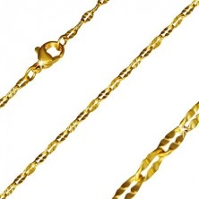 Zlatá retiazka z ocele, sploštené oválne ryhované očká, 2 mm