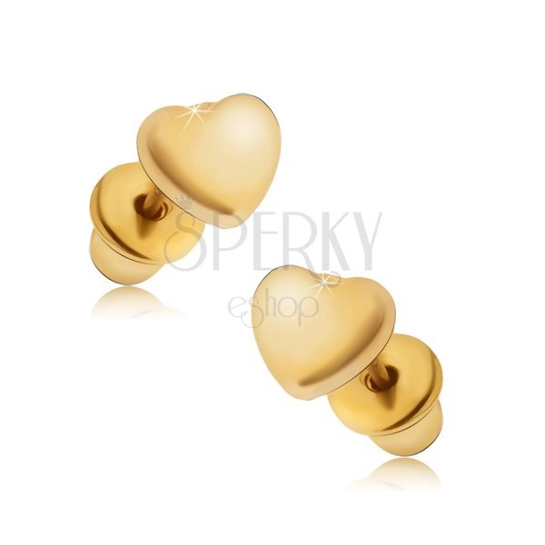 Ohrringe in goldener Farbe, symetrische glänzende Herzen