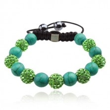 Shamballa-Armband, hellgrüner Zirkon- und türkise marmorartige Korallen