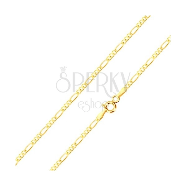 Goldkette - drei ovale Glider, ein längliches Glied, glänzend, 550 mm