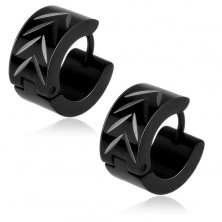 Schwarze kreisförmige Ohrringe aus Stahl, silberne "V" Einschnitte