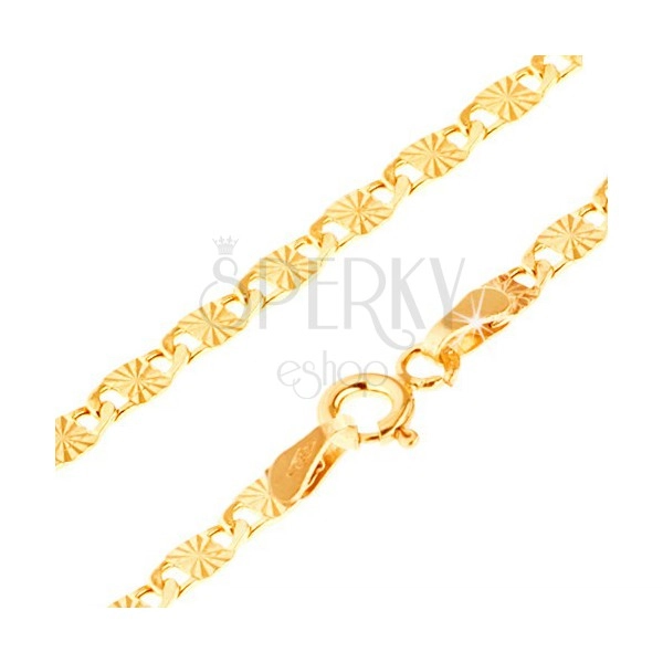 Armband in gelbem 14K Gold, größere flache Glieder mit Rillen 200 mm