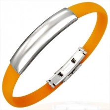 Gummi Armband in Orange - glattes silbernes Rechteck