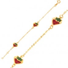 Goldarmband - glitzernde Kette mit glasierten farbigen Erdbeeren