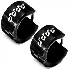 Schwarz glänzende Stahl Ohrringe - weiß glasierte Noten